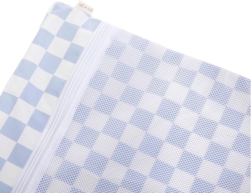 Ali+Oli Water Resistant Dual-Compartment Wet-Dry Bag for Travel, Hook to Stroller, Daycare, Diapers, Diaper Bag, Clutch Bag,15x12 inches (Blue Checkers) - Image 3